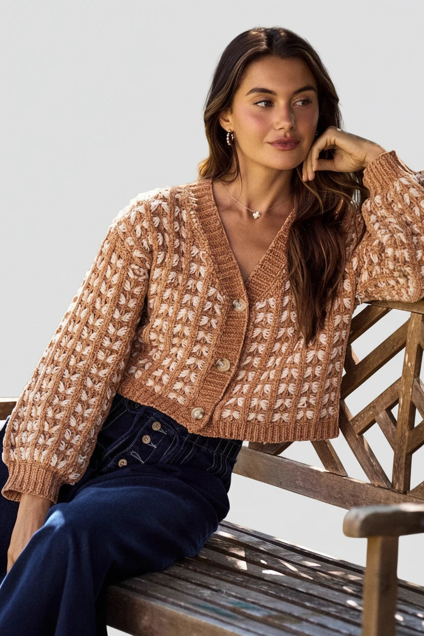 Leah Boho Chenille Textured Sweater Cardigan