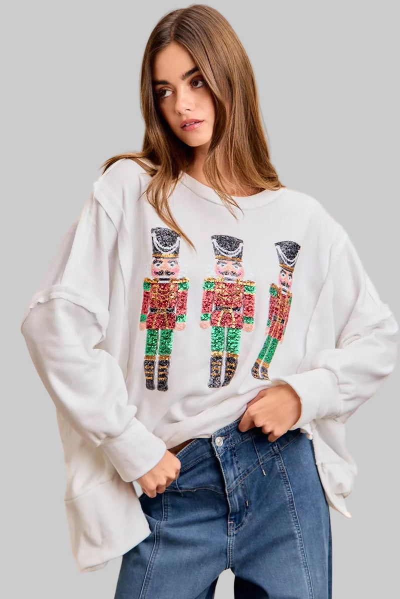 Leanne Christmas Sequin Nutcracker Embroidery Sweatshirt