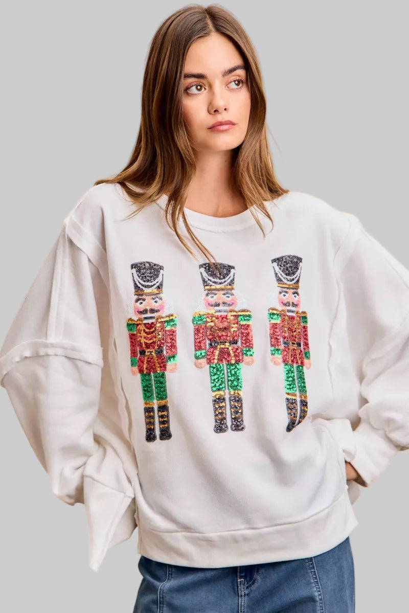 Leanne Christmas Sequin Nutcracker Embroidery Sweatshirt