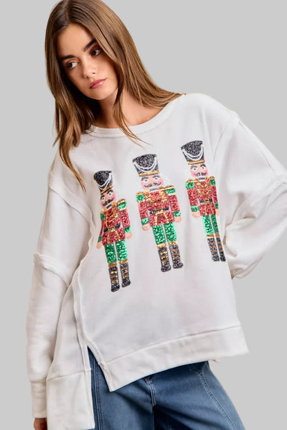 Leanne Christmas Sequin Nutcracker Embroidery Sweatshirt