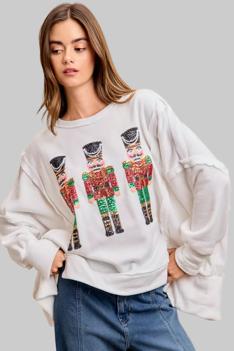 Leanne Christmas Sequin Nutcracker Embroidery Sweatshirt
