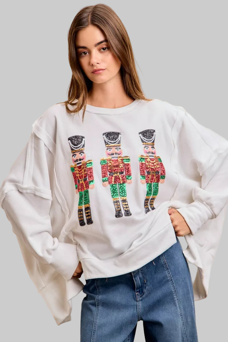 Leanne Christmas Sequin Nutcracker Embroidery Sweatshirt