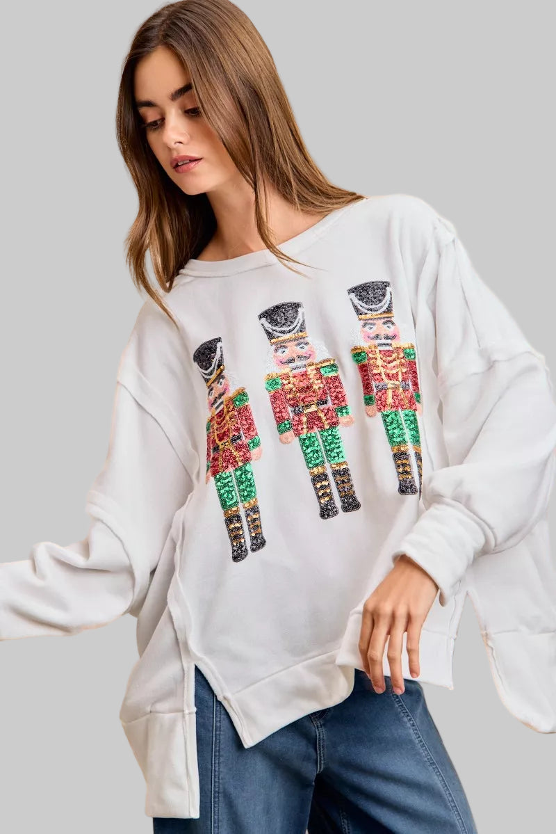 Leanne Christmas Sequin Nutcracker Embroidery Sweatshirt