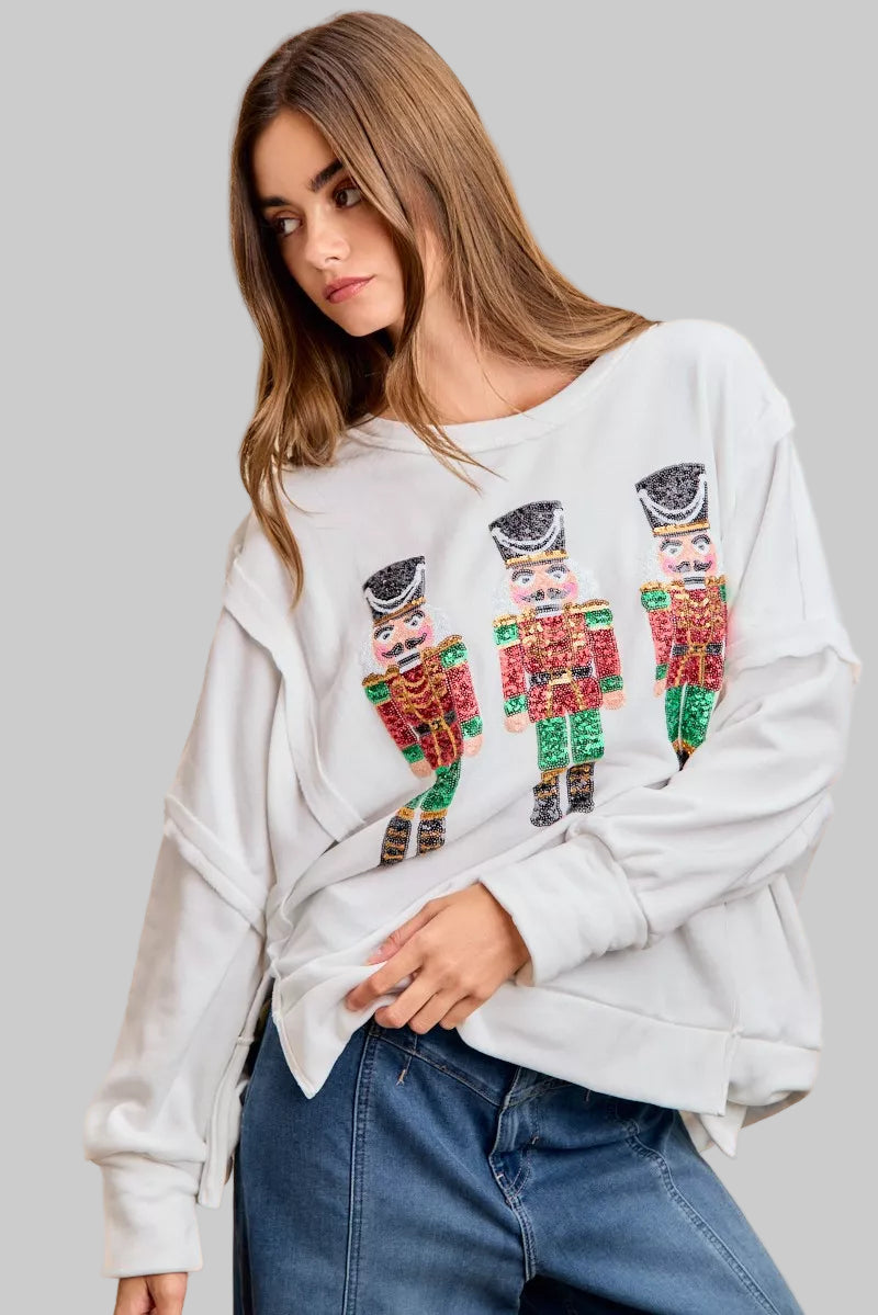 Leanne Christmas Sequin Nutcracker Embroidery Sweatshirt
