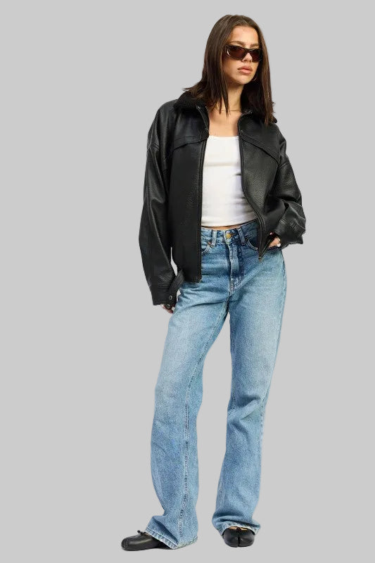 Lia Vegan Leather Shearling Collar Jacket