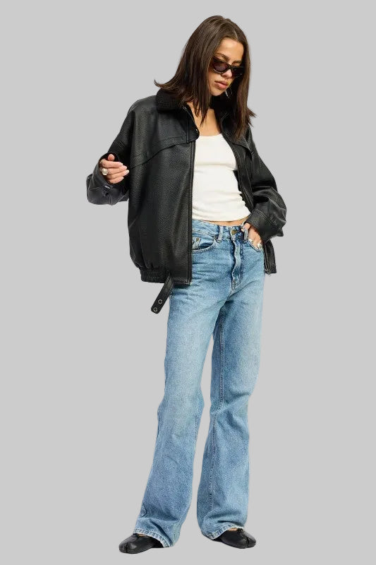 Lia Vegan Leather Shearling Collar Jacket