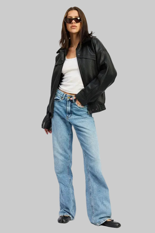 Lia Vegan Leather Shearling Collar Jacket