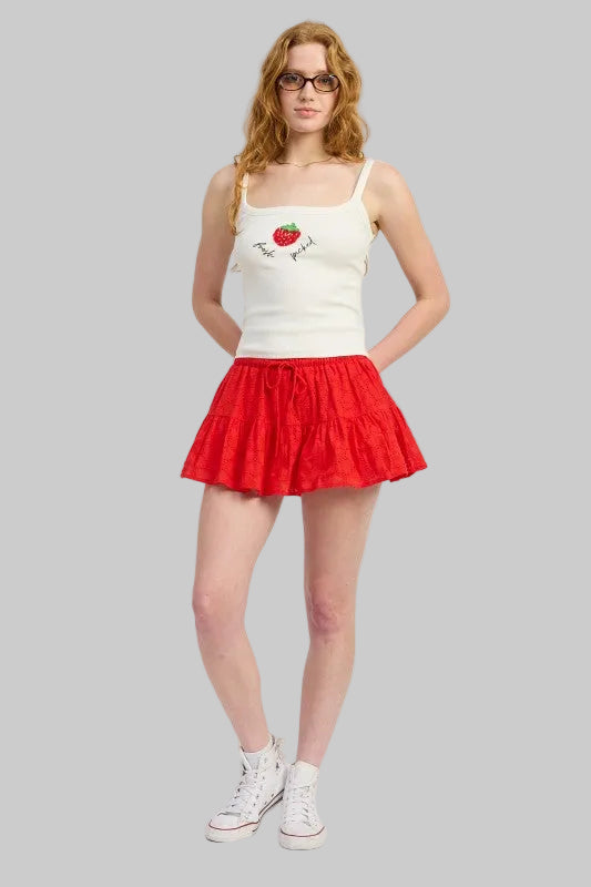Lilah Ruffle Eyelet Embroidered Mini Skort