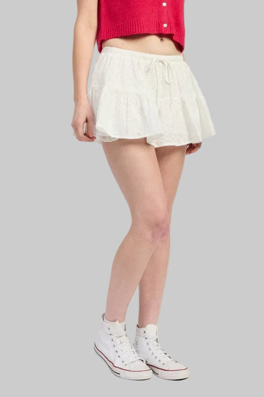 Lilah Ruffle Eyelet Embroidered Mini Skort
