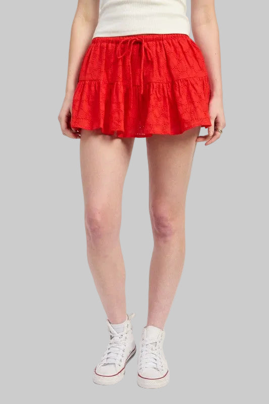 Lilah Ruffle Eyelet Embroidered Mini Skort