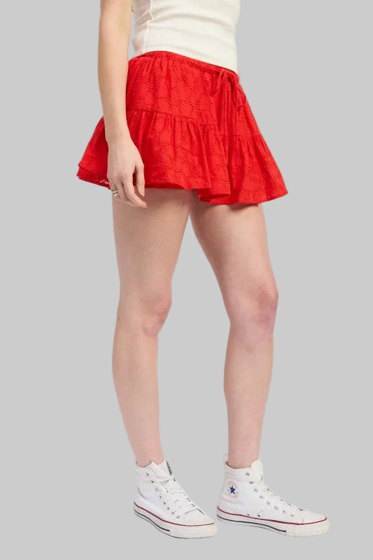 Lilah Ruffle Eyelet Embroidered Mini Skort