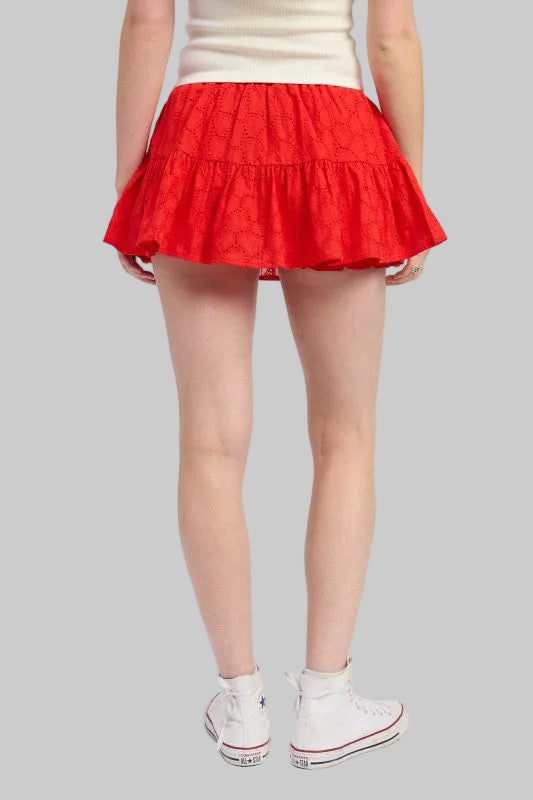 Lilah Ruffle Eyelet Embroidered Mini Skort