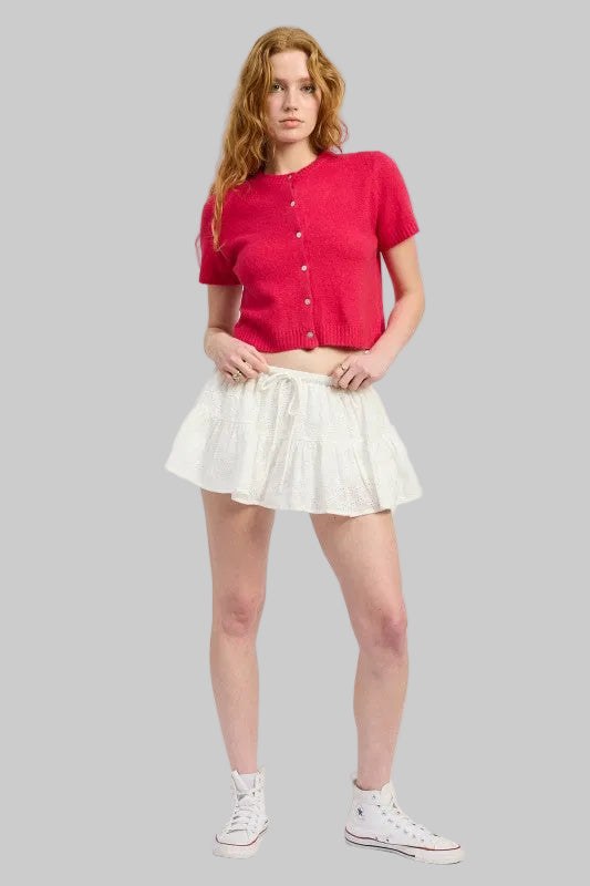 Lilah Ruffle Eyelet Embroidered Mini Skort