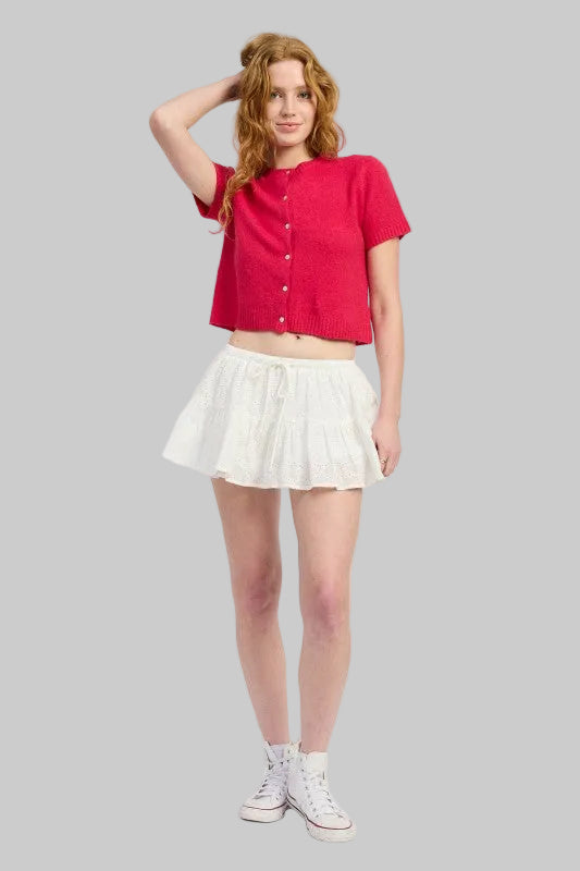 Lilah Ruffle Eyelet Embroidered Mini Skort