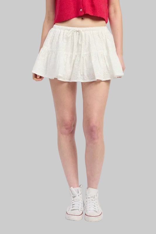 Lilah Ruffle Eyelet Embroidered Mini Skort