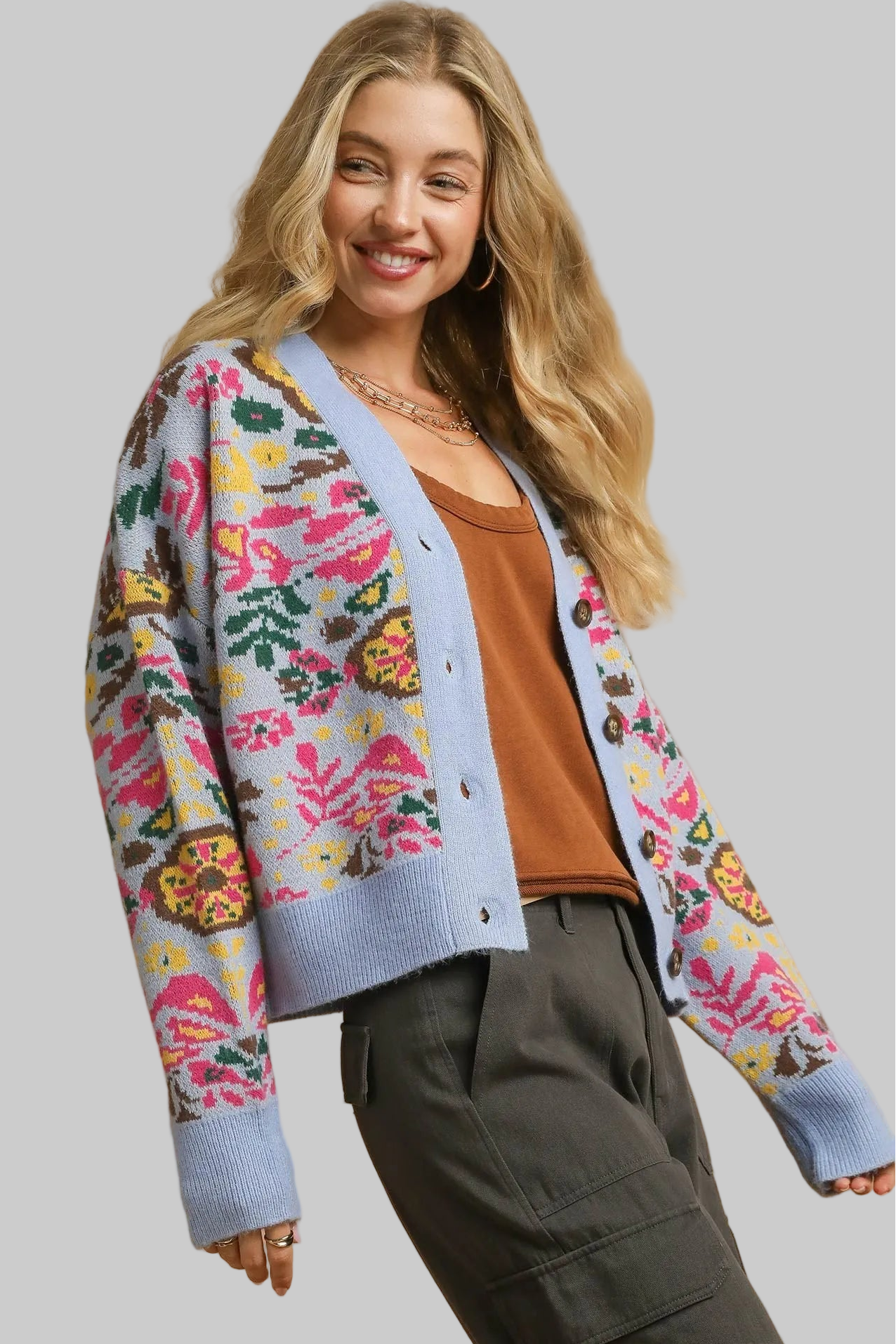 Liliana Boho Floral Button-Up Cardigan