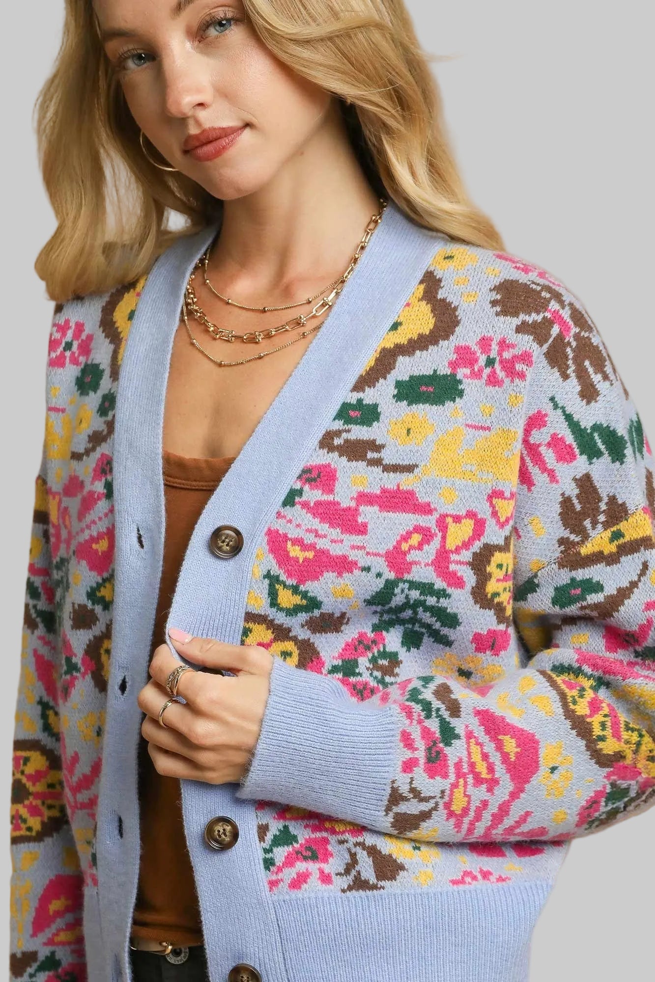 Liliana Boho Floral Button-Up Cardigan