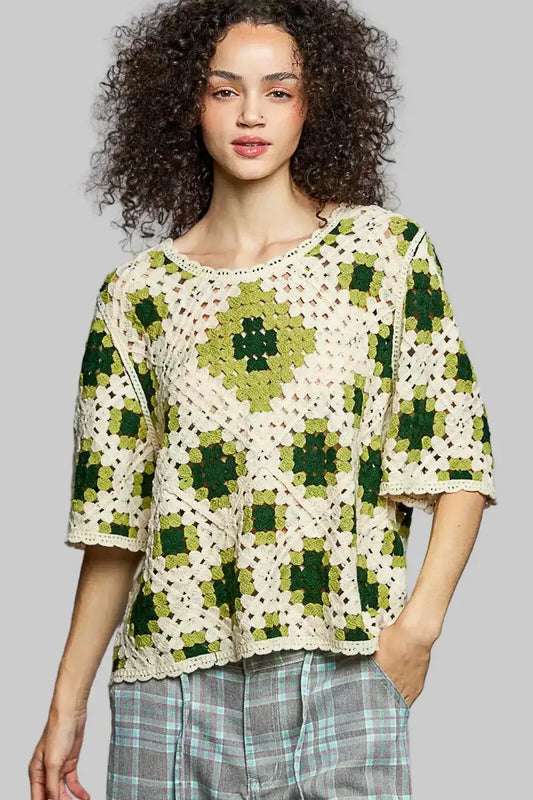 Lillian Bohemian Crochet Sweater - Olive