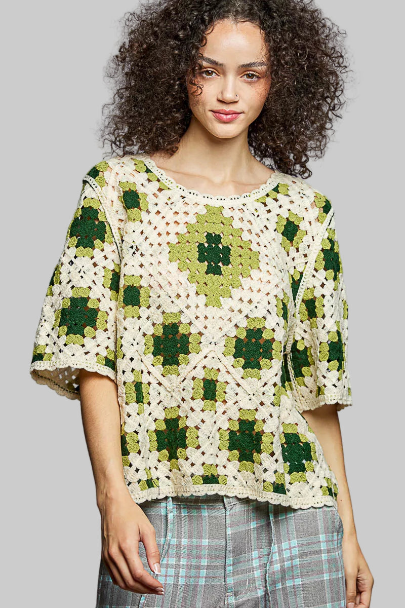 Lillian Bohemian Crochet Sweater - Olive