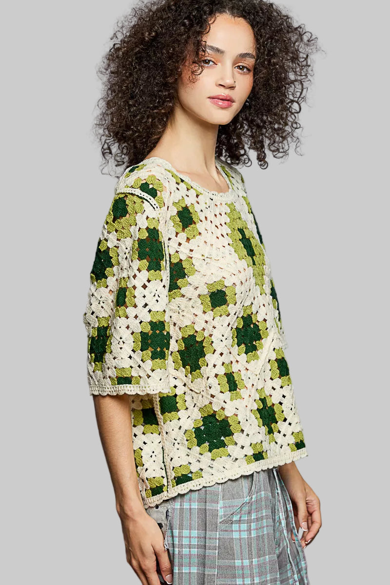 Lillian Bohemian Crochet Sweater - Olive