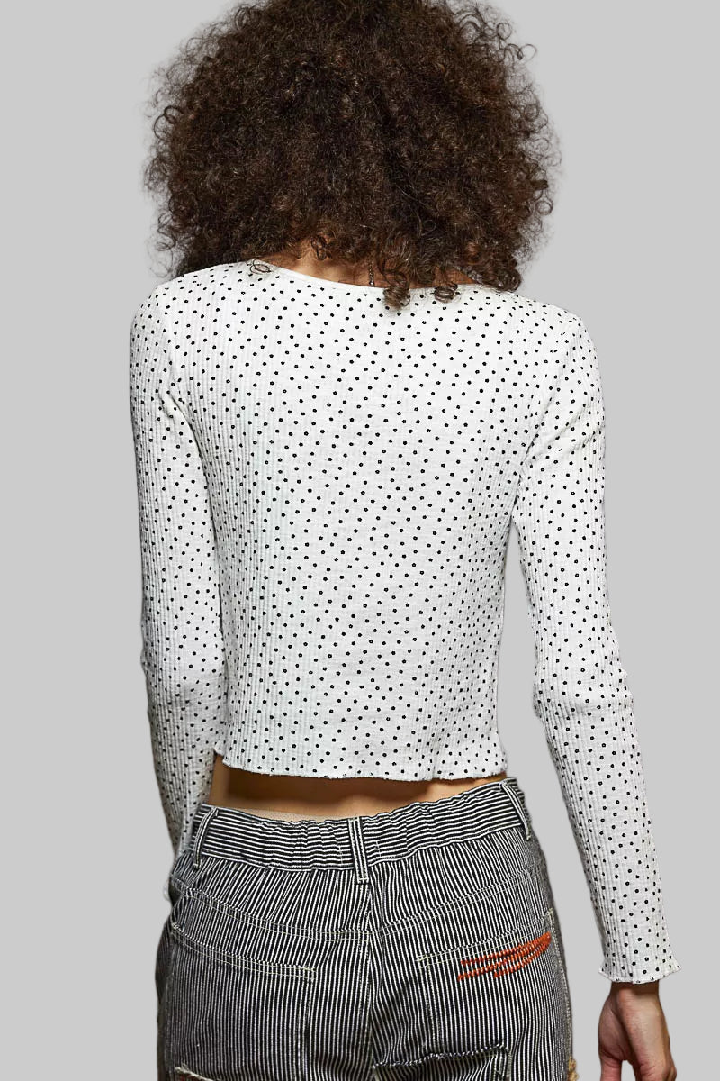 Lilly Boho Button Down Polka Dot Ribbed Cardigan