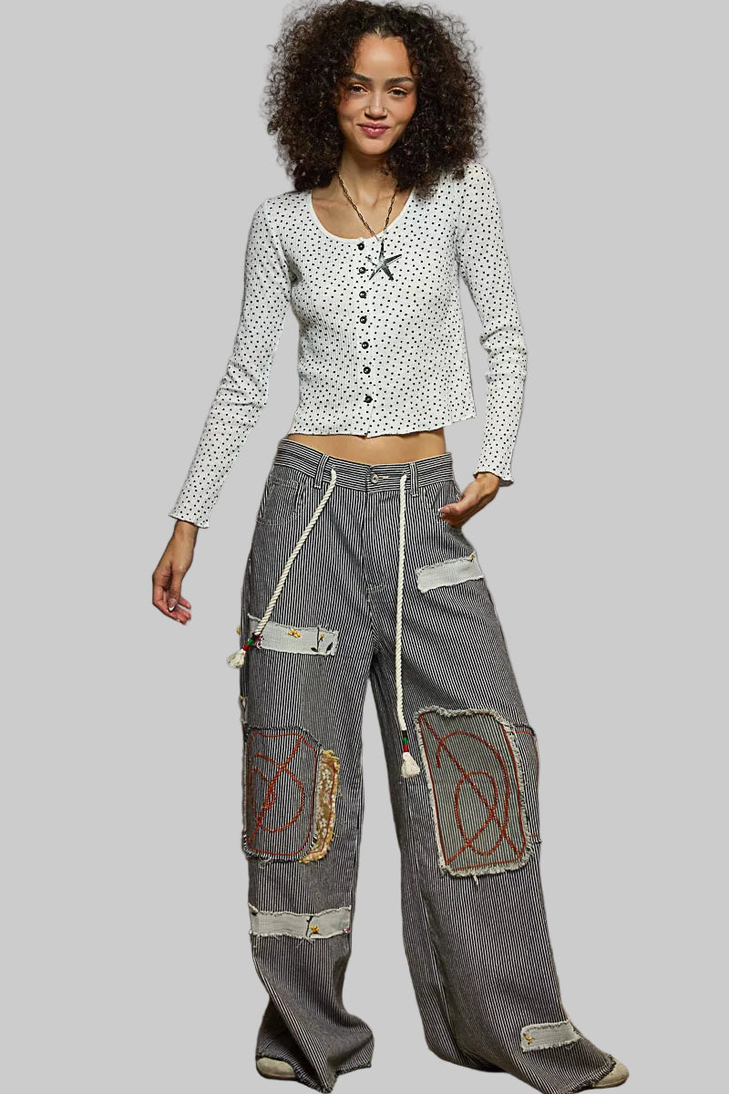 Lilly Boho Button Down Polka Dot Ribbed Cardigan