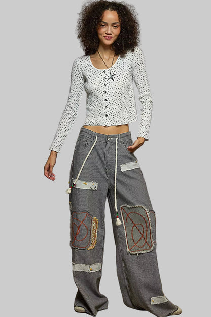 Lilly Boho Button Down Polka Dot Ribbed Cardigan