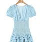 Love Sweet Bohemian V-neck Smocked Waist Puff Sleeve Mini Dress