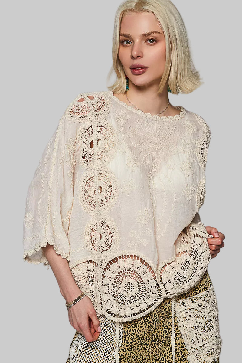 Lucia Boho Crochet Floral Embroidery Top