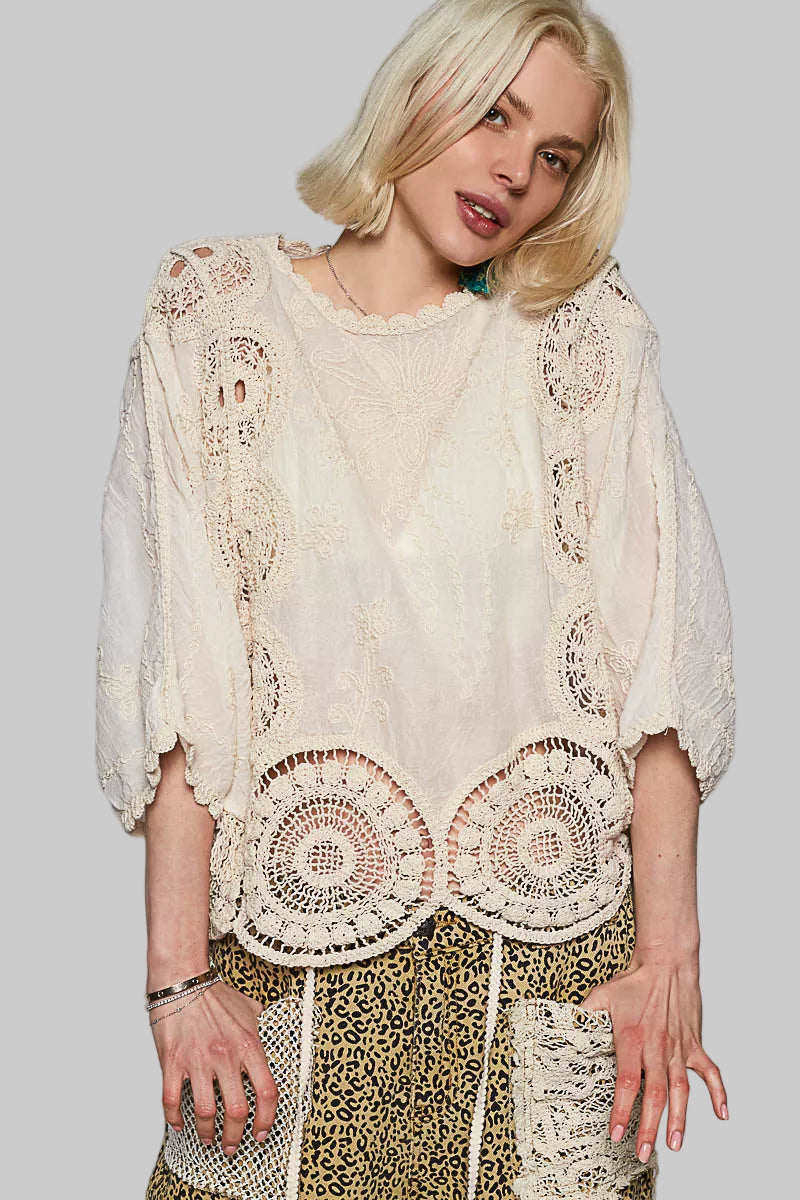 Lucia Boho Crochet Floral Embroidery Top