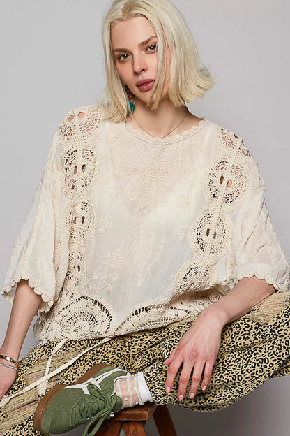 Lucia Boho Crochet Floral Embroidery Top