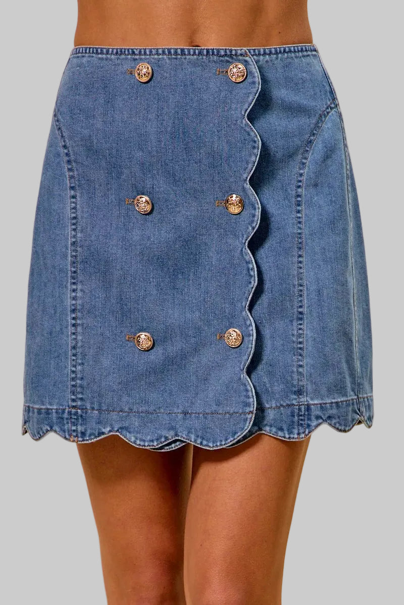 Lucille Scalloped Buttoned Front Denim Skirt
