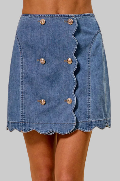 Lucille Scalloped Buttoned Front Denim Skirt