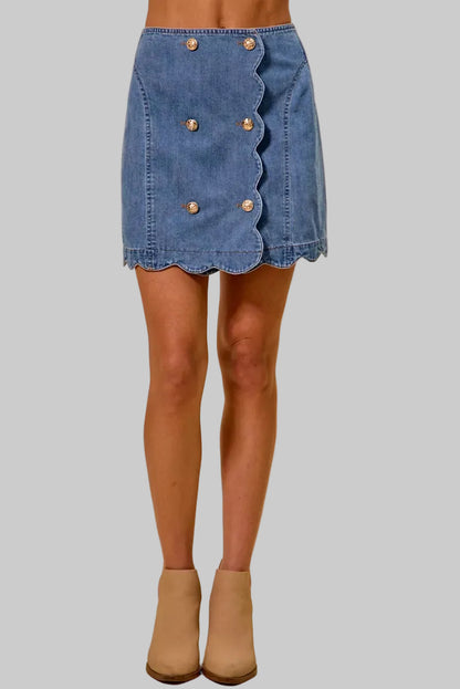 Lucille Scalloped Buttoned Front Denim Skirt
