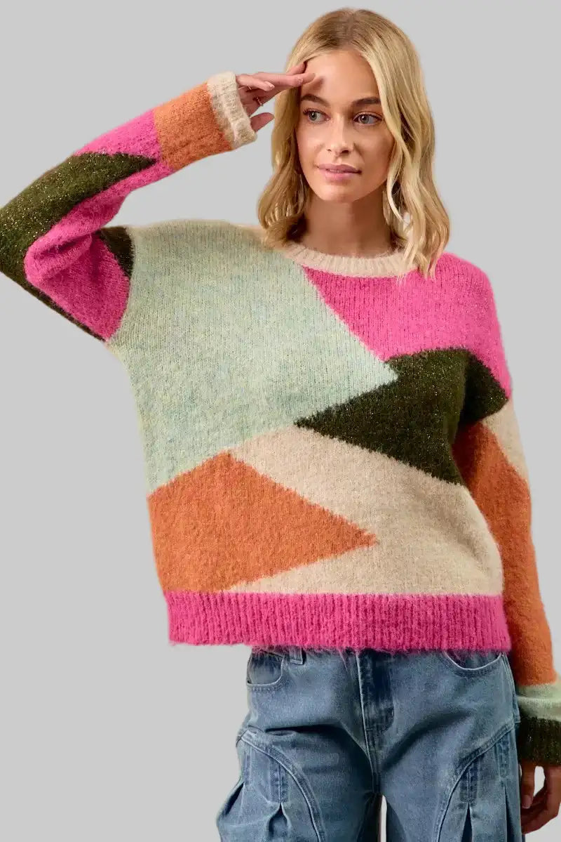 Lucy Geometric Color Block Sweater