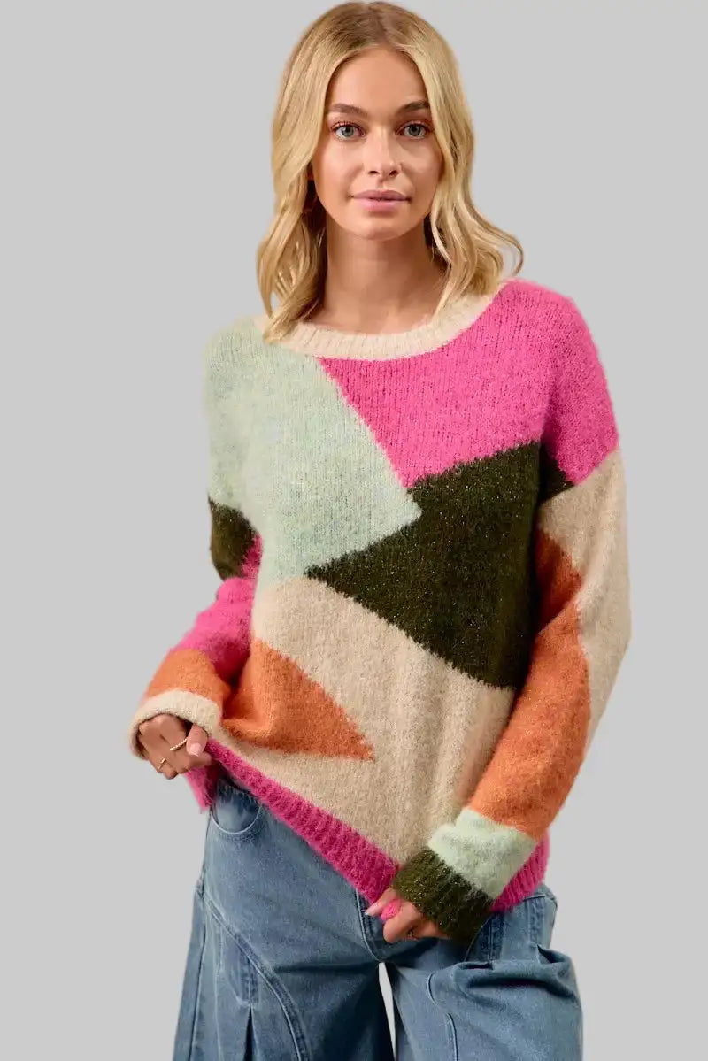 Lucy Geometric Color Block Sweater