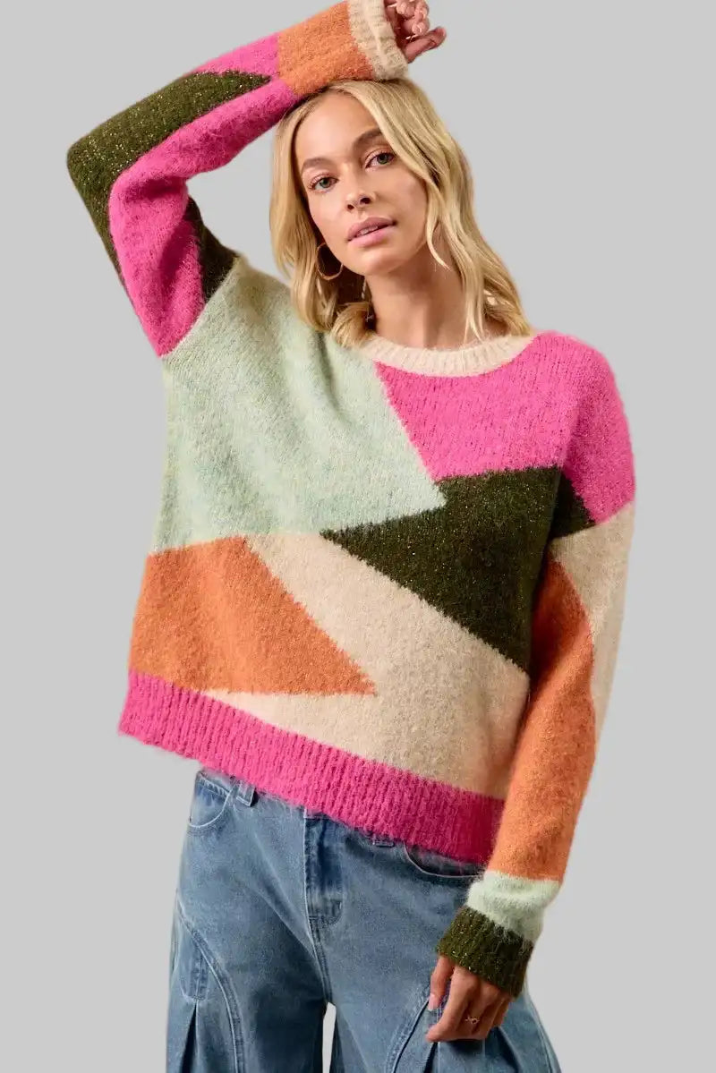 Lucy Geometric Color Block Sweater