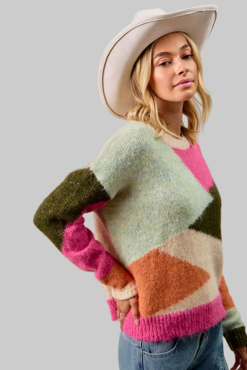 Lucy Geometric Color Block Sweater