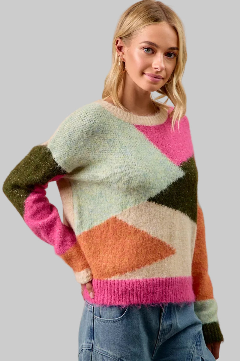 Lucy Geometric Color Block Sweater