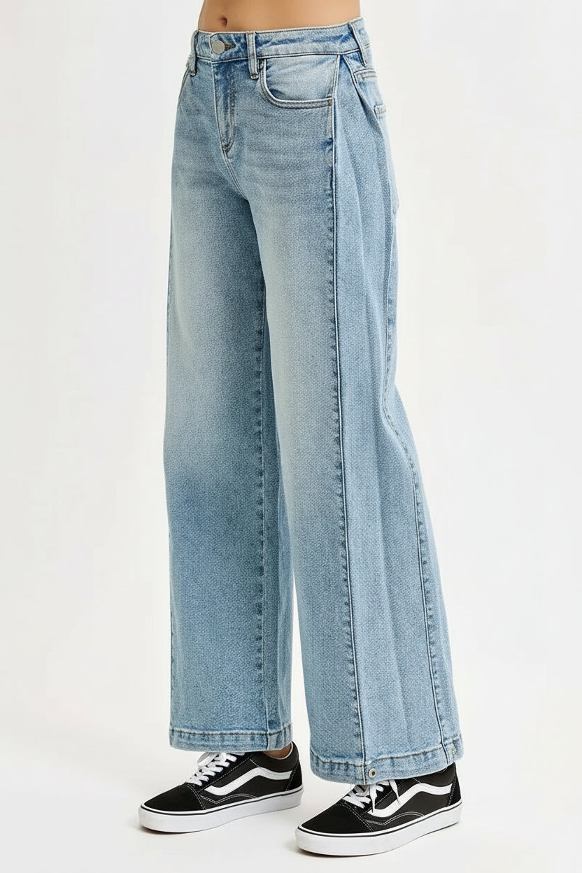 Lyla Boho Mid Rise Wide Barrel Leg Snap Jeans