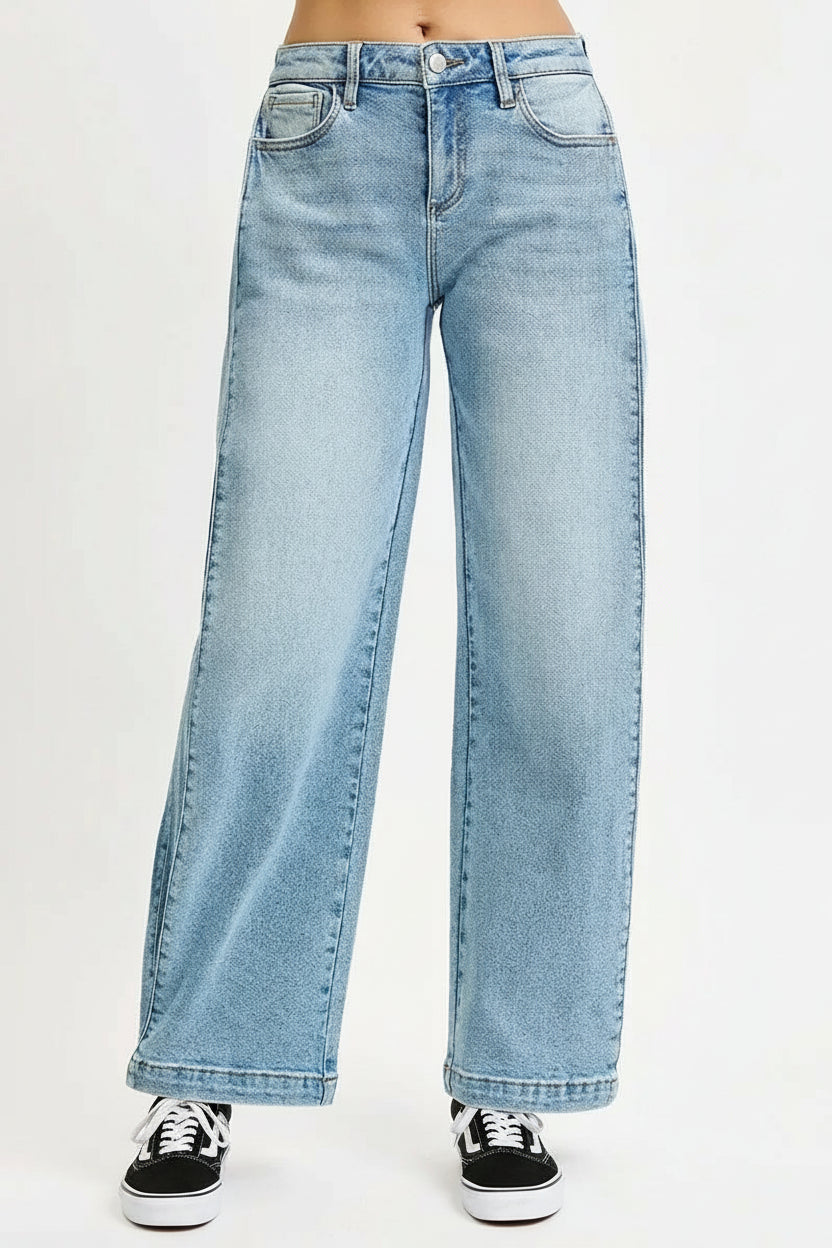 Lyla Boho Mid Rise Wide Barrel Leg Snap Jeans
