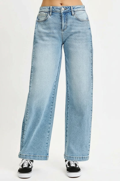 Lyla Boho Mid Rise Wide Barrel Leg Snap Jeans