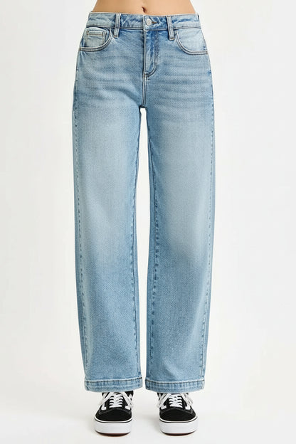 Lyla Boho Mid Rise Wide Barrel Leg Snap Jeans