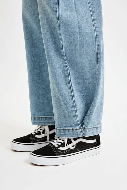 Lyla Boho Mid Rise Wide Barrel Leg Snap Jeans