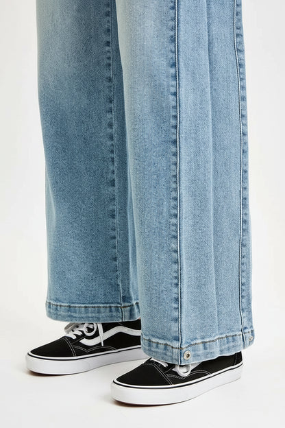 Lyla Boho Mid Rise Wide Barrel Leg Snap Jeans