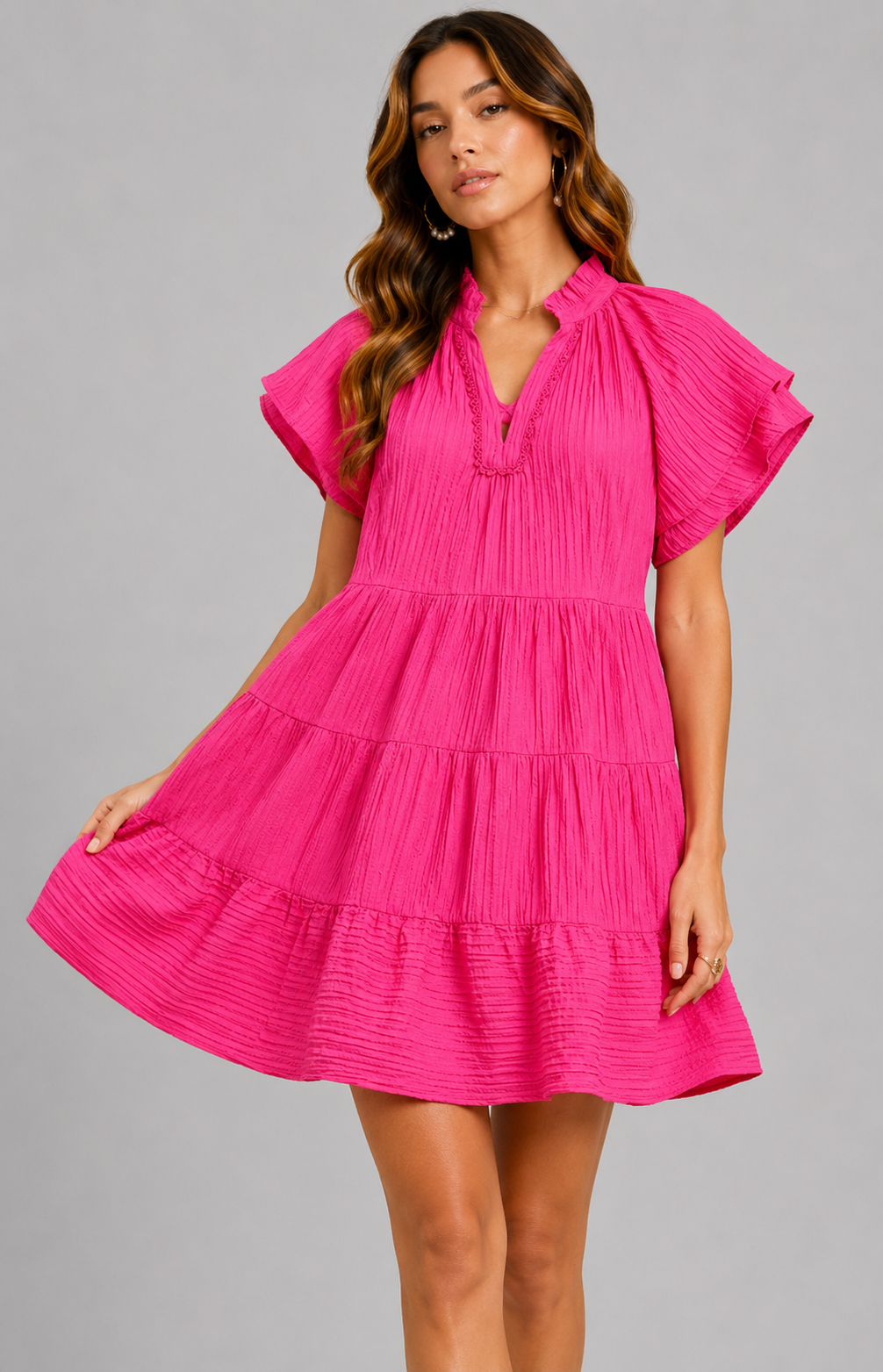 Mabel Fuchsia Ruffle Tiered Mini Dress