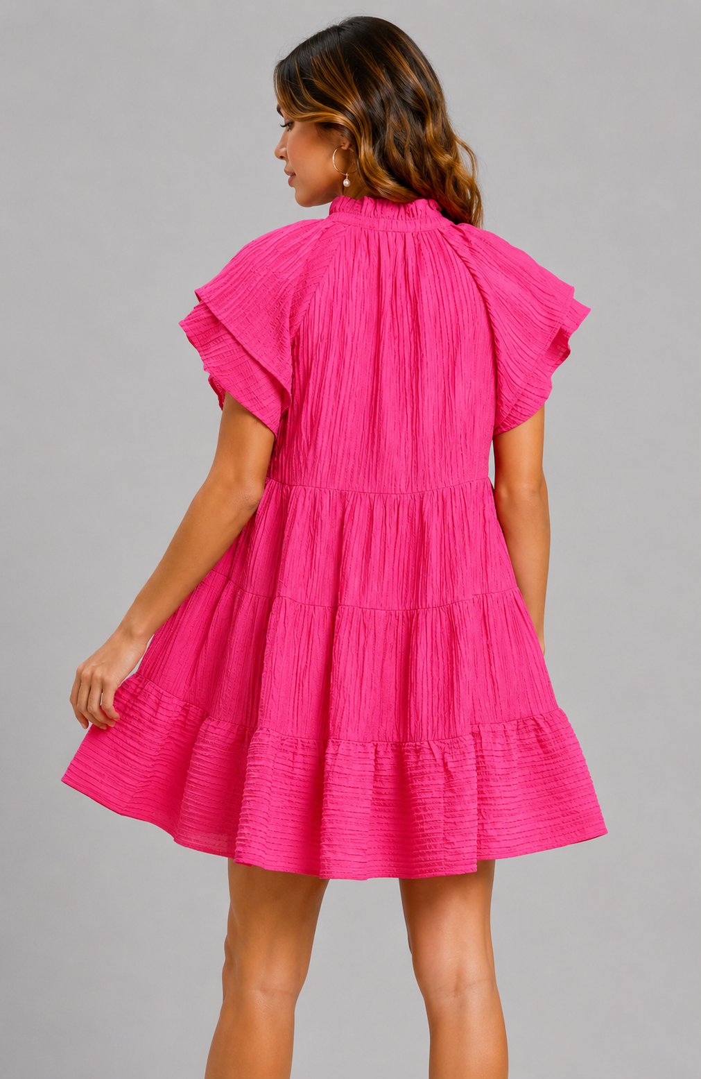 Mabel Fuchsia Ruffle Tiered Mini Dress