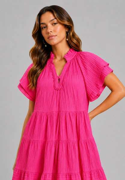 Mabel Fuchsia Ruffle Tiered Mini Dress