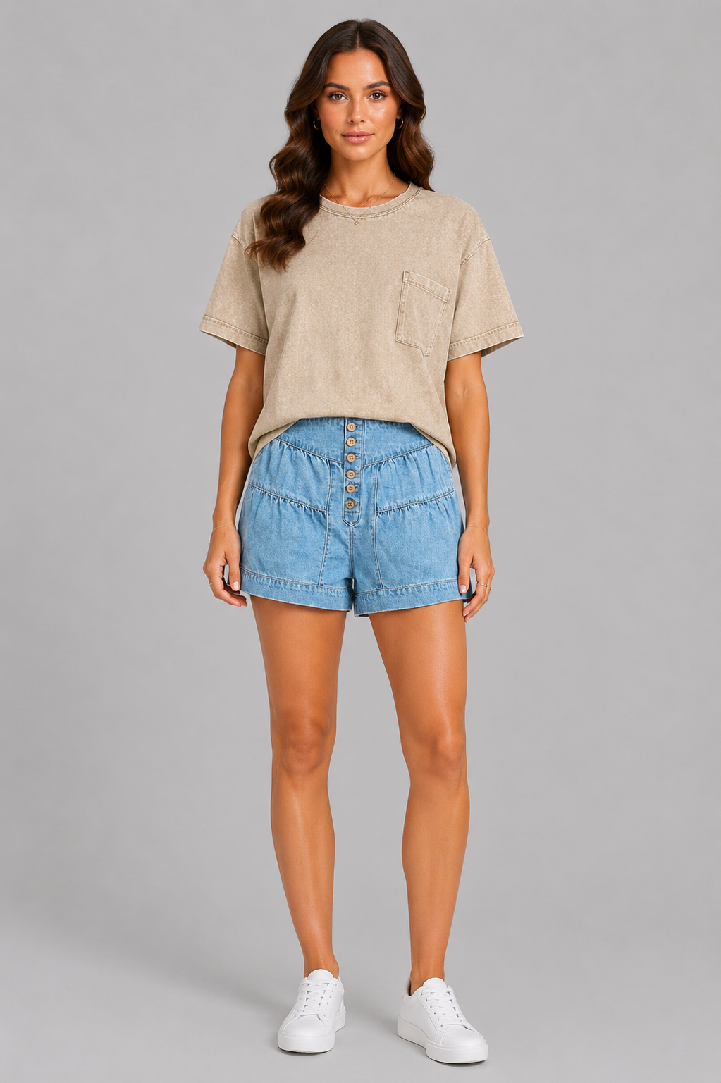Mackenzie Boho Button Front Shirred Shorts