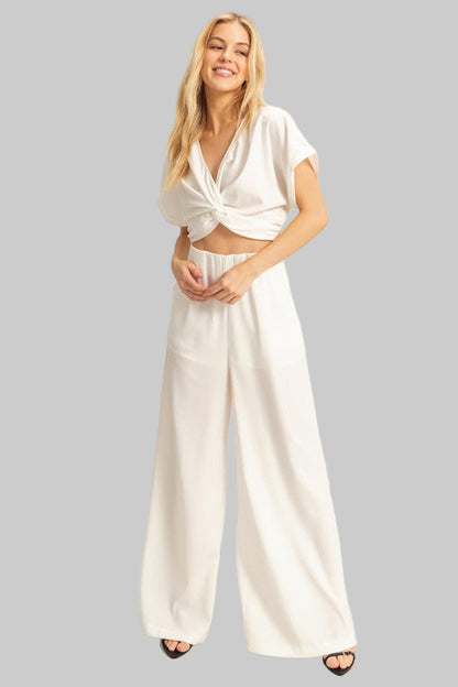 Madeline Boho Twisted Front Top and Wide Leg Pants Set